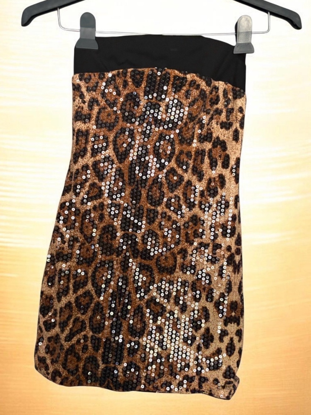 SHEIN Leopard Sequin Strapless Mini Dress - Black & Brown Size XS